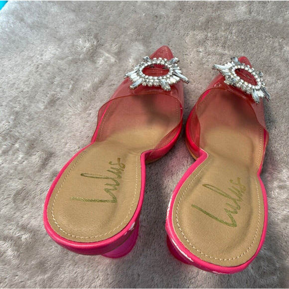 Lulus Rhinestone Pink Translucent PVC Mules Martini Shaped Heels Womens Size 8 - Picture 6 of 6